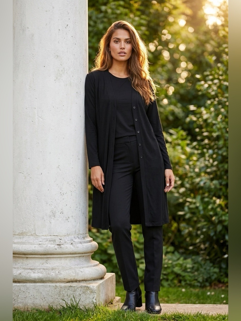 Chico's Travelers Black Long Duster S2 (L) Wrinkle-Free + Free Gift Jewelry